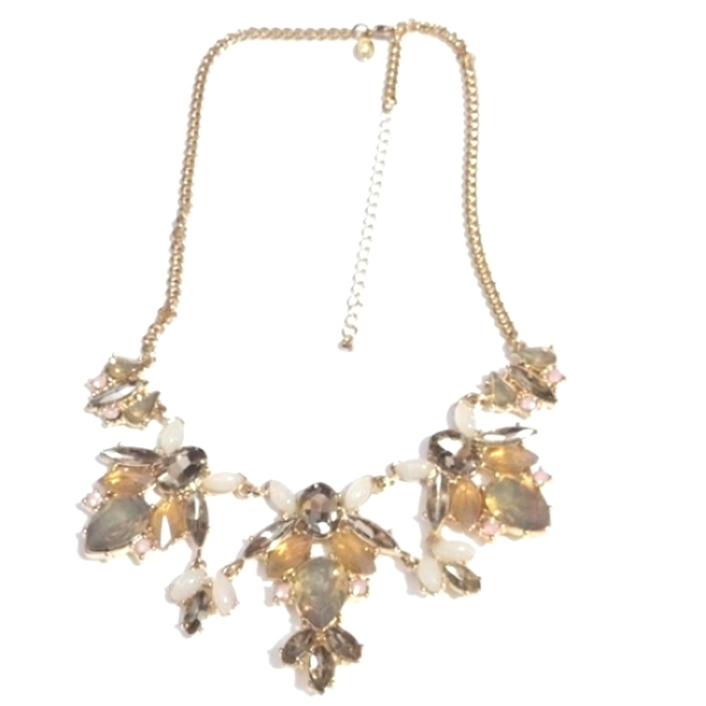 EXPRESS MULTICOLOR RHINESTONE GOLD-TONE COLLAR CHOKER BIB 18-21" NECKLACE